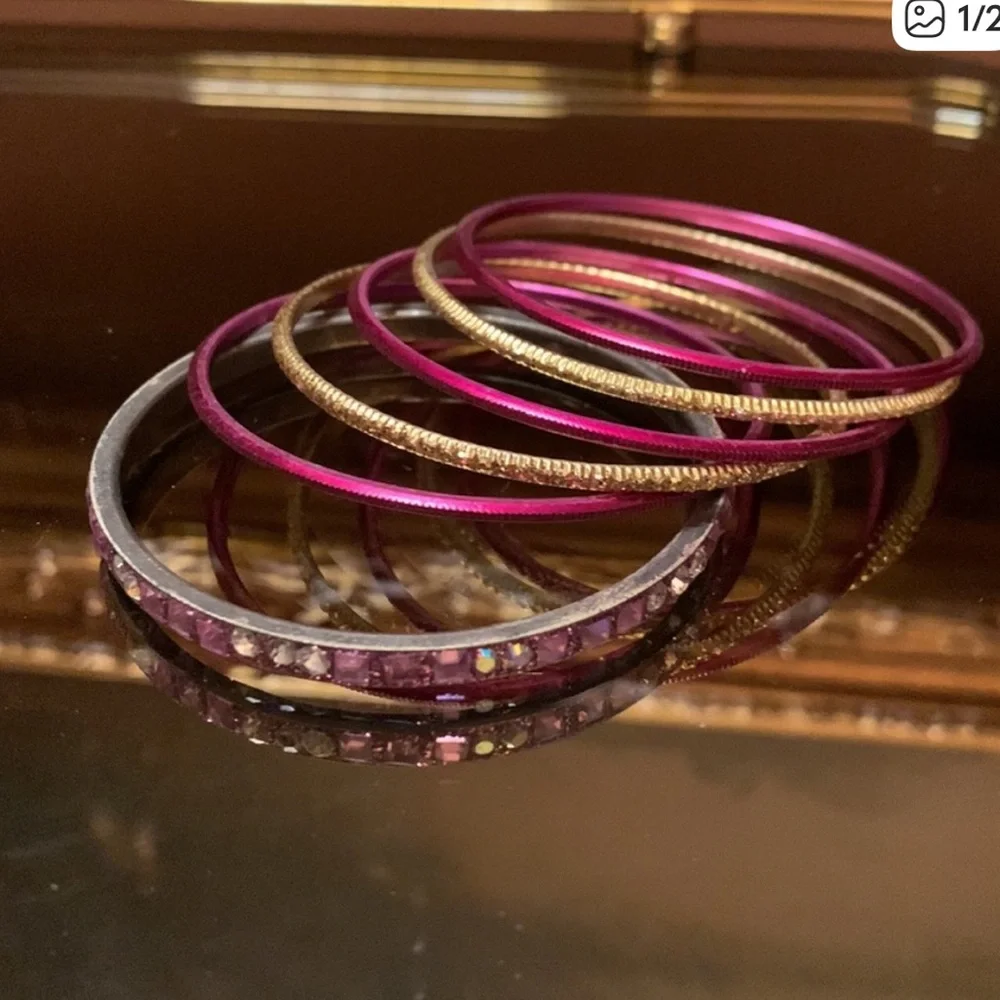 Pink and Gold Bangle Bracelet Set